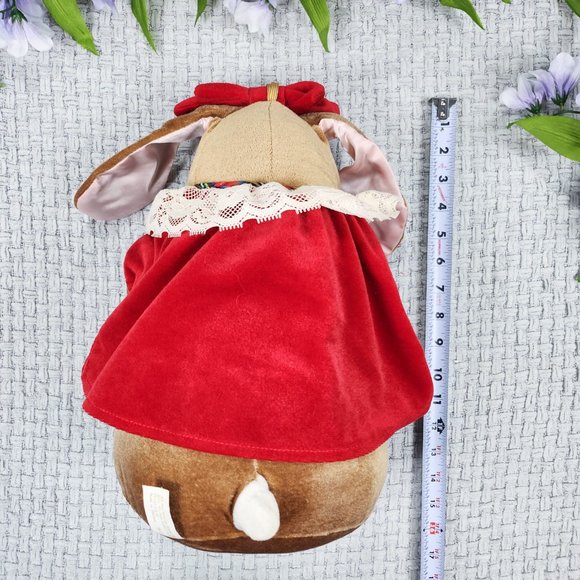 Vintage 1985 Velveteen Rabbit Plush Bunny Toys R Us Red Velvet Dress Easter - Picture 4 of 5